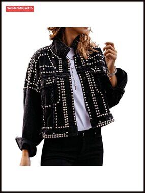Crop Fringe Studded Denim Jacket Distressed Trucker Western